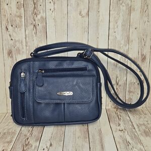 Multi Sac Blue Triple Zip Multi-Compartment Purse | Brown Interior | Card Slots